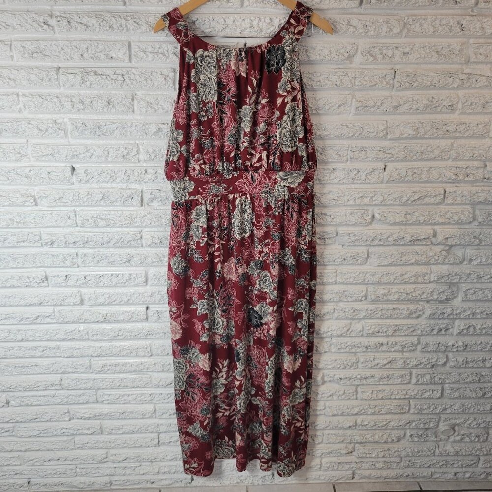 Meri Skye Womens Dress 2X Plus Sleeveless Midi Sheath‎ Burgundy Floral FLO105E